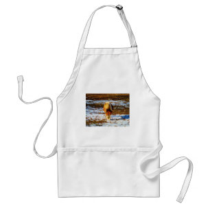 Brown and cream miniature horse in the snow. standard apron