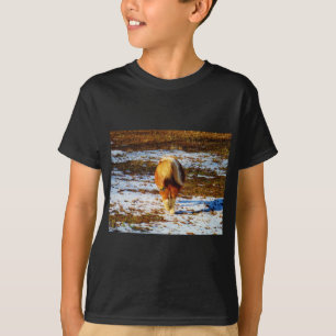 Brown and cream miniature horse in the snow. T-Shirt
