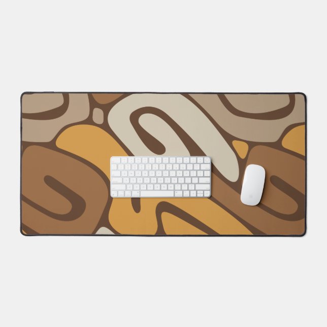 Brown and Cream Neutral Spiral Scroll Pattern Desk Mat (Keyboard & Mouse)