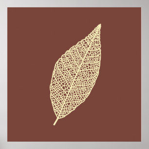 Brown and Cream Skeleton Leaf line art  Poster