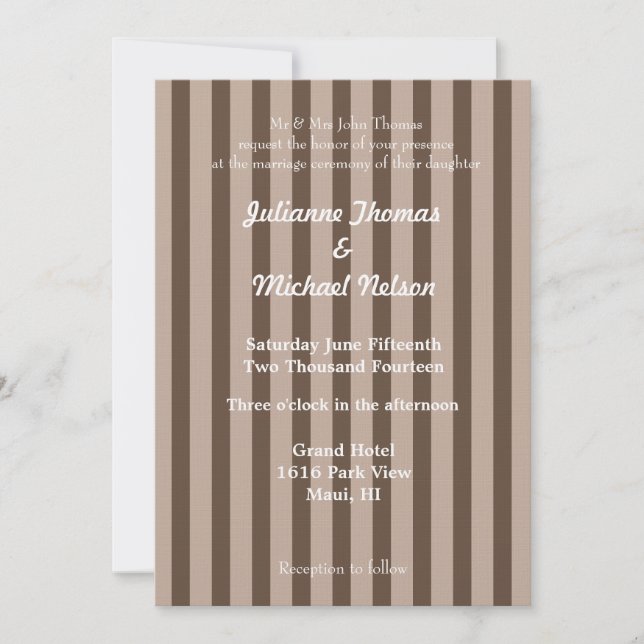 Brown and Cream Stripes Wedding Invitation (Front)