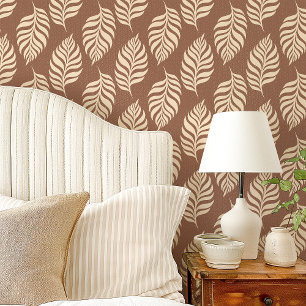 Brown and Cream Tropical Leaf Pattern Wallpaper