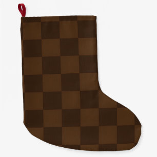 Brown and Dark Brown Check Timeless Warm Vintage Large Christmas Stocking