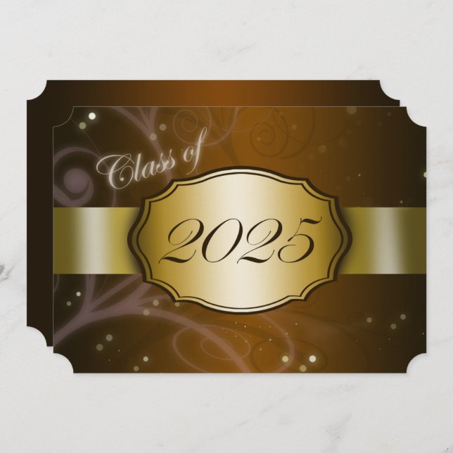 Brown and Gold 2025 Graduation Party Invitation (Front/Back)