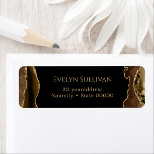 Brown and gold agate return address label