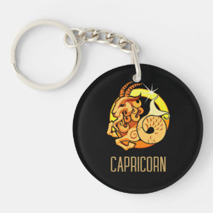 Brown and gold Capricorn zodiac sign black Key Ring