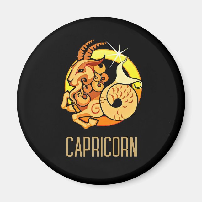 Brown and gold Capricorn zodiac sign black Magnet (Front)