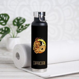 Brown and gold Capricorn zodiac sign black Water Bottle