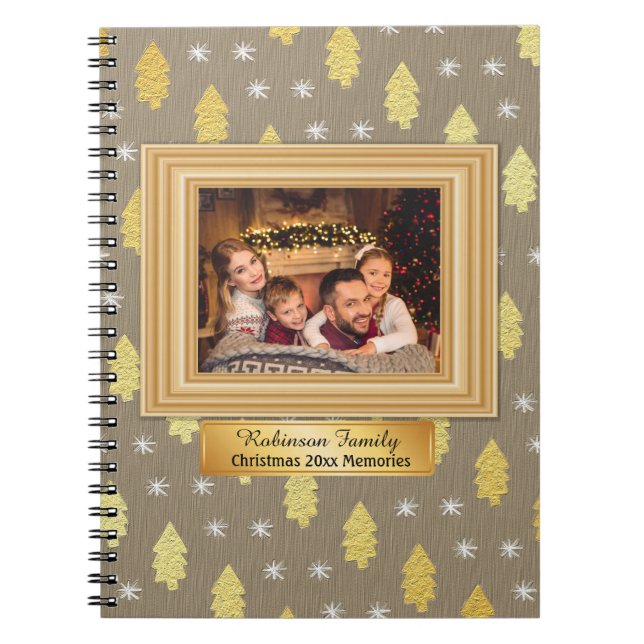 Brown and Gold Christmas Photo Scrapbook Journal (Front)