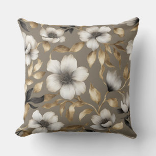 Brown and Gold Classic Floral Print Cushion
