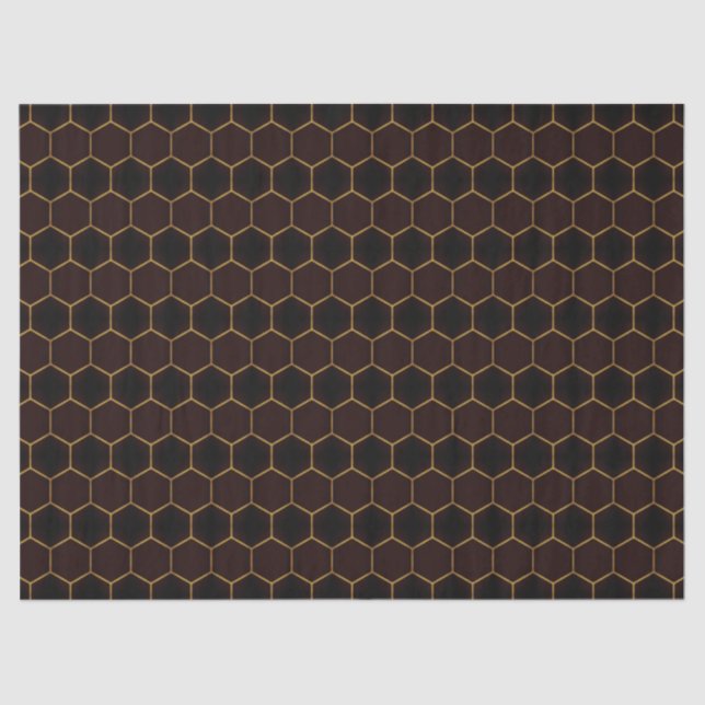 Brown and Gold Classy Geometric Honeycomb Pattern Tissue Paper (Front)