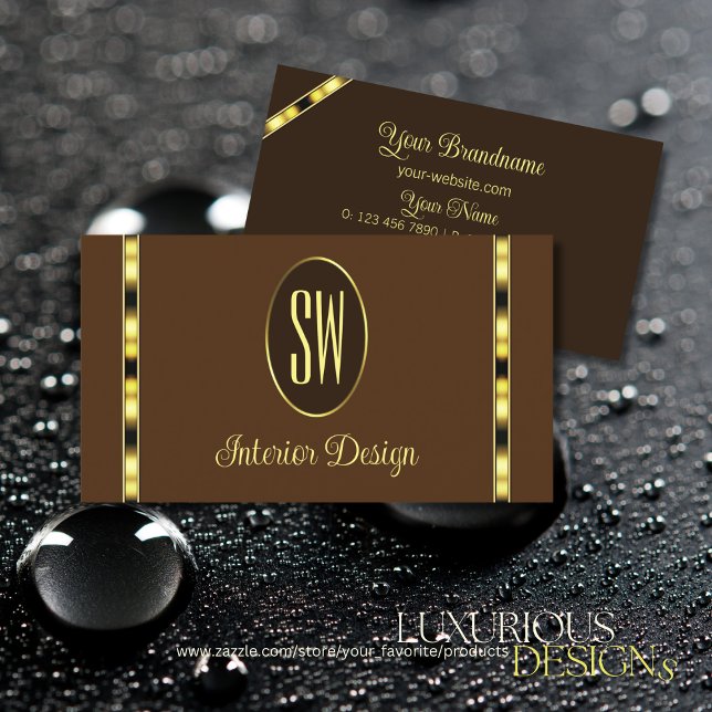 Brown and Gold Decor with Monogram Professional Business Card (Creator Uploaded)