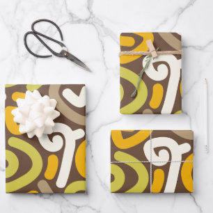 Brown and Gold Earthy Loop Doodle Pattern Wrapping Paper Sheet