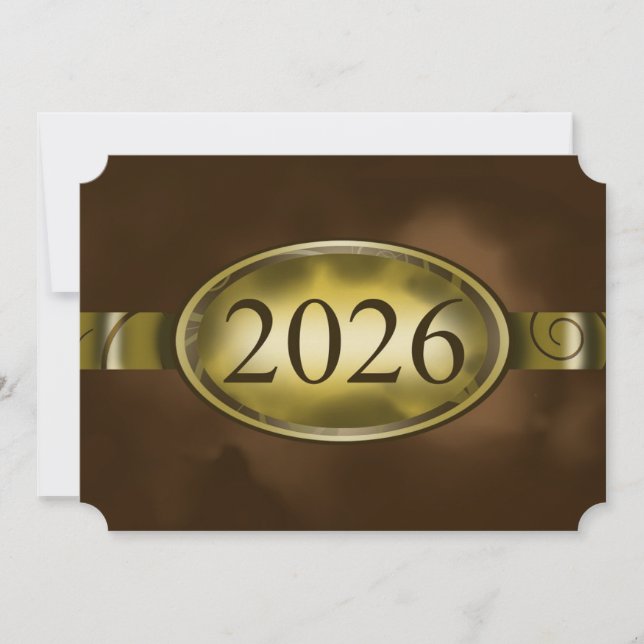 Brown and Gold Floral Button 2026 Card (Front)
