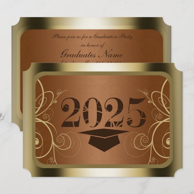 Brown and Gold Frame Graduation Party Invitation (Front/Back)
