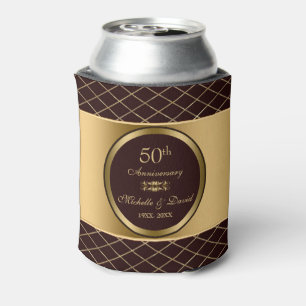 Brown And Gold Geometric Shapes- 50th Anniversary Can Cooler