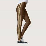 Brown and Gold Glitter Custom Text Athletic Stipe Leggings<br><div class="desc">Solid brown and gold personalised leggings with a double athletic stripe in gold glitter with custom text in the middle that can be different on each side. Perfect for displaying your favourite quote, verse, inspirational mantra, team name, or add your name on repeat down the side of each leg! Legging...</div>