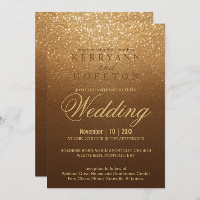 Brown and Gold Glitter Invitation (Front/Back)