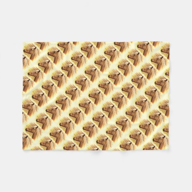 Brown and Gold Horse Animal Fleece Blanket (Front (Horizontal))