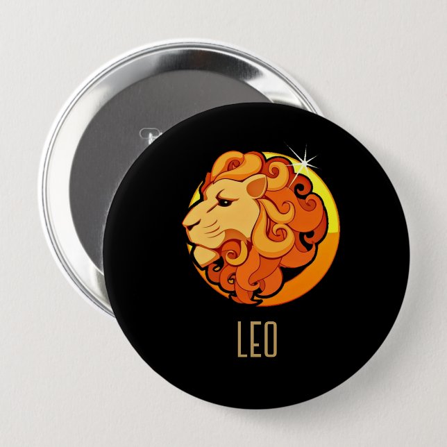 Brown and gold Leo zodiac sign black 10 Cm Round Badge (Front & Back)
