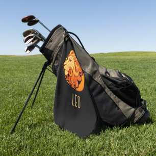 Brown and gold Leo zodiac sign black Golf Towel