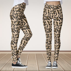 Brown and Gold Leopard Print Yoga Pants Fitness