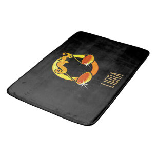 Brown and gold Libra zodiac sign black Bath Mat