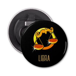 Brown and gold Libra zodiac sign black Bottle Opener