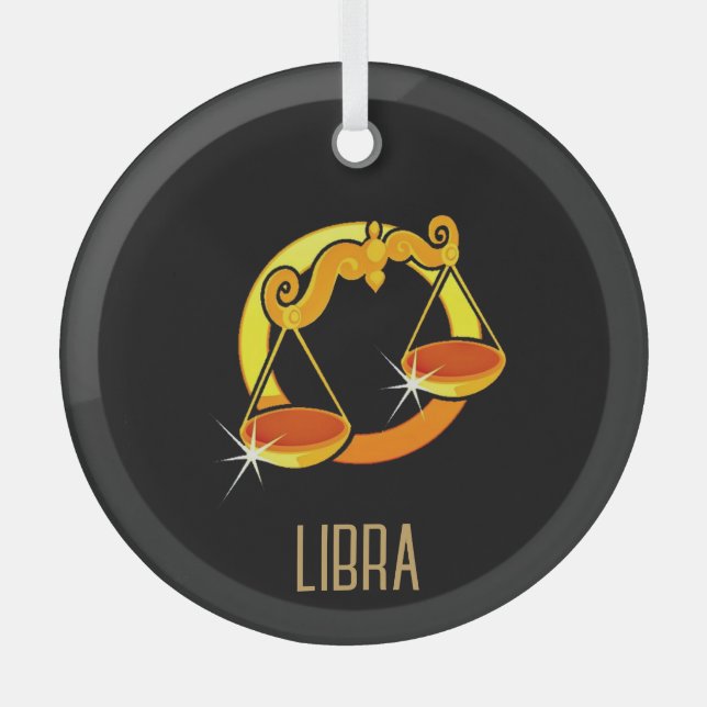 Brown and gold Libra zodiac sign black Glass Tree Decoration (Front)