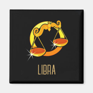 Brown and gold Libra zodiac sign black Magnet