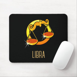 Brown and gold Libra zodiac sign black Mouse Mat