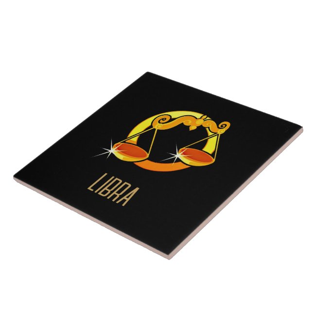 Brown and gold Libra zodiac sign black Tile (Side)