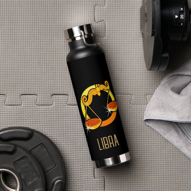Brown and gold Libra zodiac sign black Water Bottle (Gym)