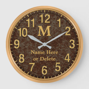 Brown and Gold Monogrammed Personalised Clock