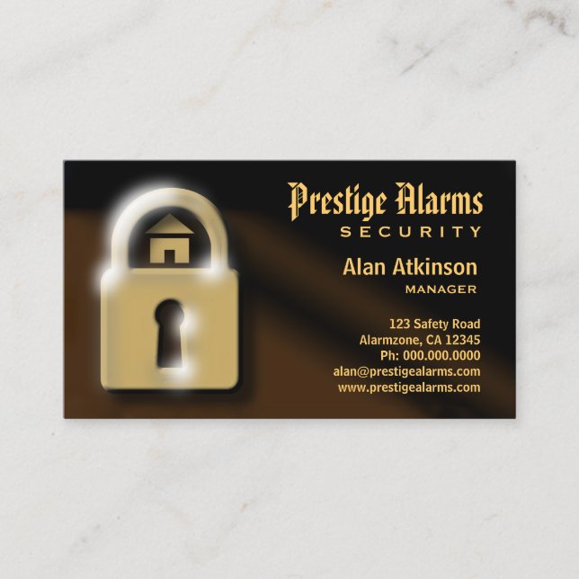 Brown and Gold Pad Lock Security Business Cards (Front)