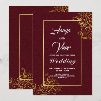 BROWN and Gold Peacock Indian Wedding Invitation