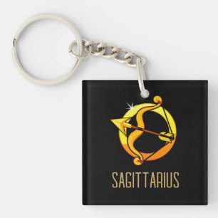 Brown and gold Sagittarius zodiac sign black Key Ring