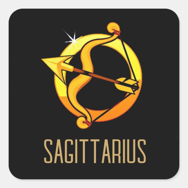 Brown and gold Sagittarius zodiac sign black Square Sticker (Front)