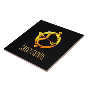Brown and gold Sagittarius zodiac sign black Tile