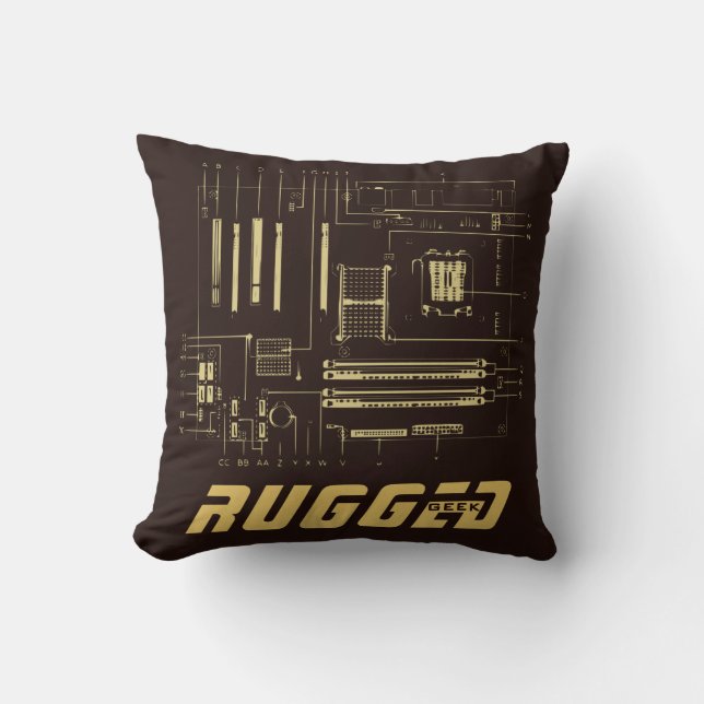 brown and gold Tech | Motherboard | Circuit Board Cushion (Front)