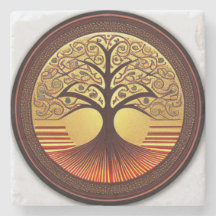 Brown and Gold Tree of Life Coaster