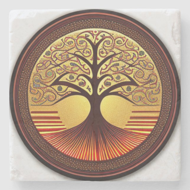 Brown and Gold Tree of Life Coaster (Front)