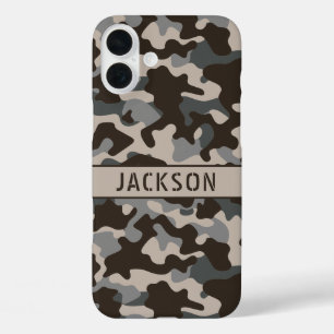 Brown and Gray Camouflage Personalized iPhone 16 Plus Case