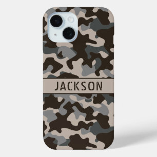 Brown and Gray Camouflage Personalized iPhone 15 Case