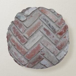 Brown and gray concrete brick wall round cushion