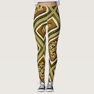 Brown and Green Architectural Leggings