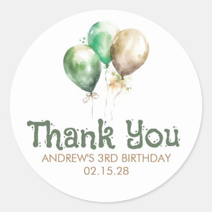 Brown and Green Balloons Birthday Thank You Classic Round Sticker