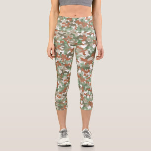 Brown and  green camo design in earth tones capri leggings