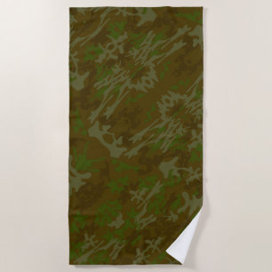 Brown And Green Camouflage Pattern Beach Towel