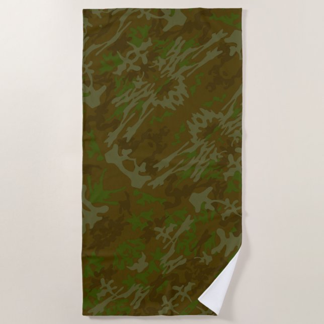 Brown And Green Camouflage Pattern Beach Towel (Front)